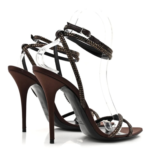 Saint Laurent Black and Brown Strappy Heels - Picture 4 of 8
